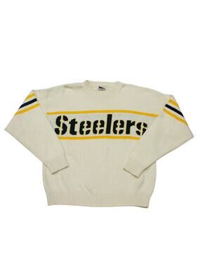 Vtg Pittsburg Steelers Sweater Mens Large Cream Knit Crew Neck NFL Football USA